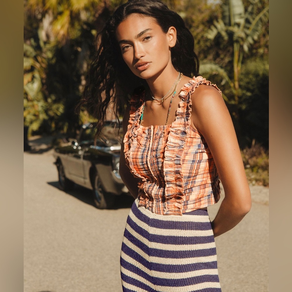 Anthropologie Ruffled Plaid Tank